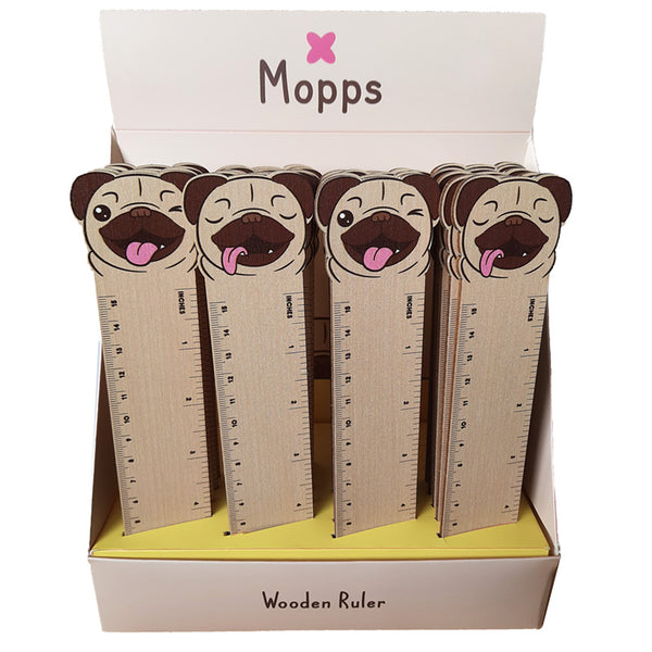 Mopps Pug Shaped Top Wooden Ruler (15cm) STA275
