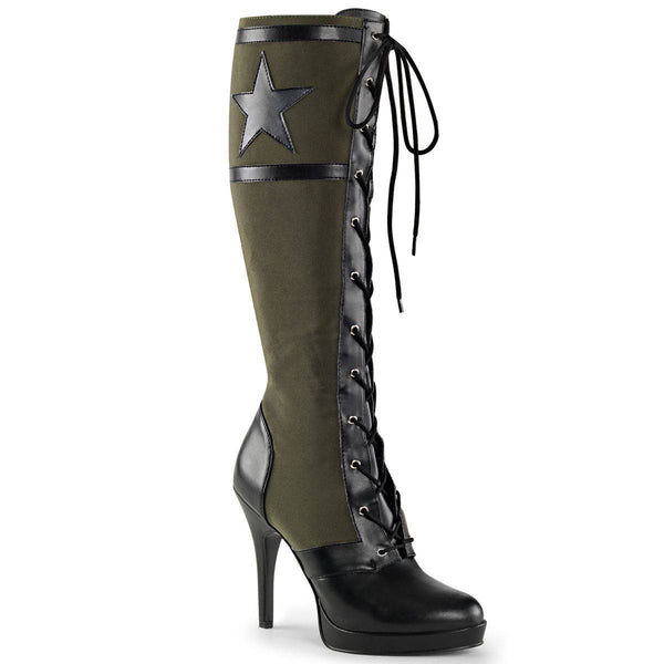 Pleaser - Arena Front Lace Up Knee High Military Boot