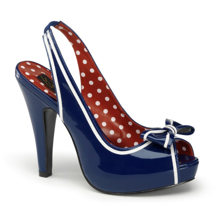 Pin Up Couture - Bettie Navy Blue Nautical Sling Back Peep Toe Heels - Egg n Chips London