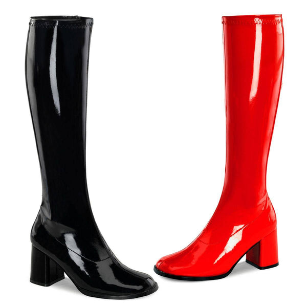 Pleaser - Gogo Black-Red Block Heel Knee High Boot