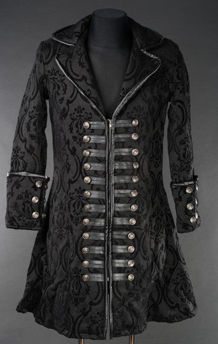 Dracula Clothing - Gothic Black Brocade Steampunk Captain Coat