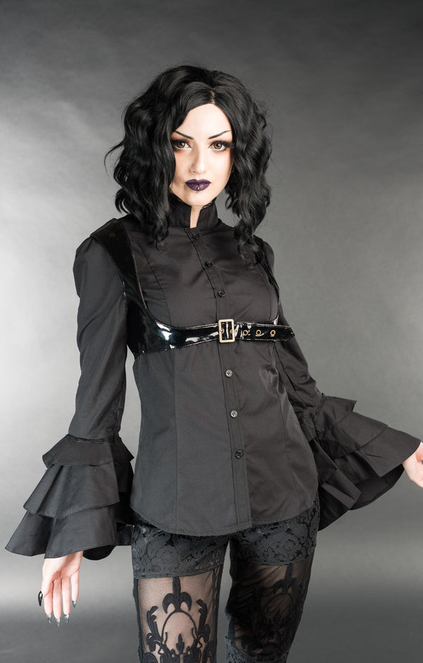 Dracula Clothing - Gothic Black Steampunk Buckle Blouse