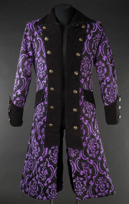 Dracula Clothing - Gothic Purple Brocade Steampunk Long Pirate Coat