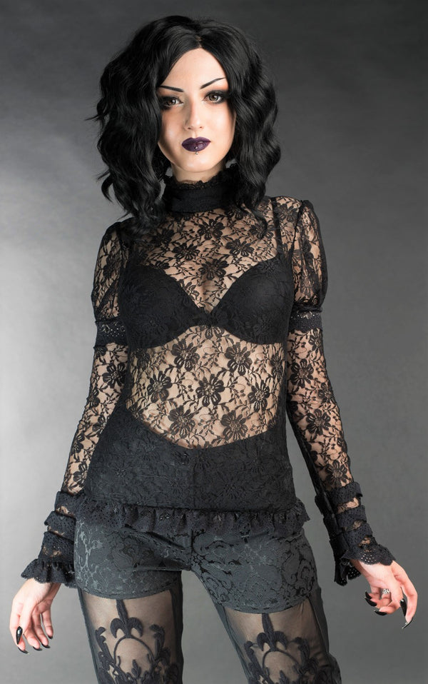 Dracula Clothing - Gothic Steampunk Black Lace Top