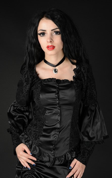 Dracula Clothing - Gothic Black Satin Steampunk Brocade Blouse