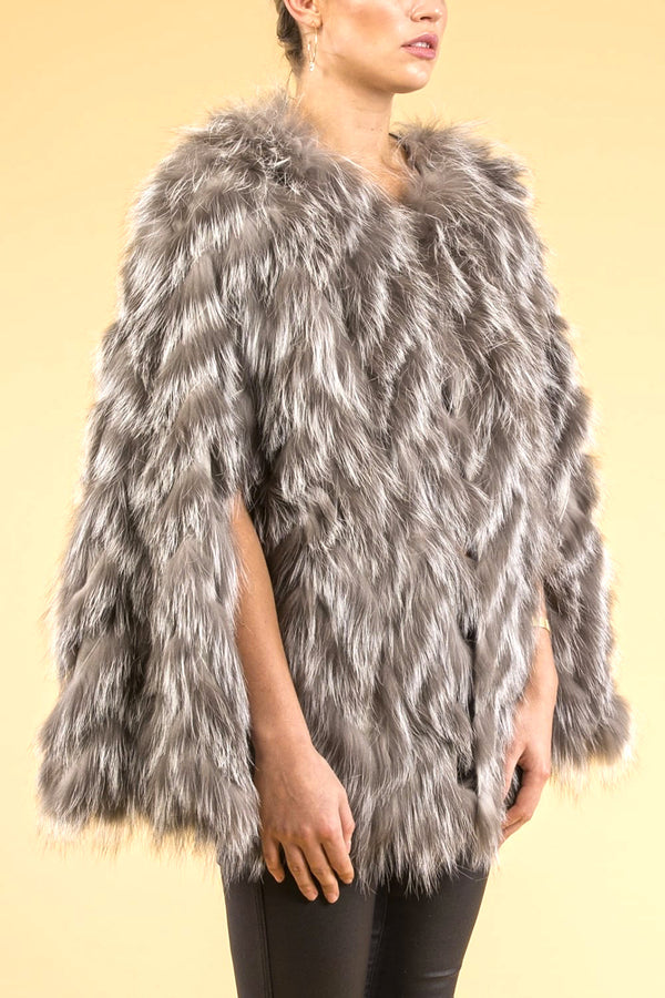 Grey Fox Fur and Suede Cape-0