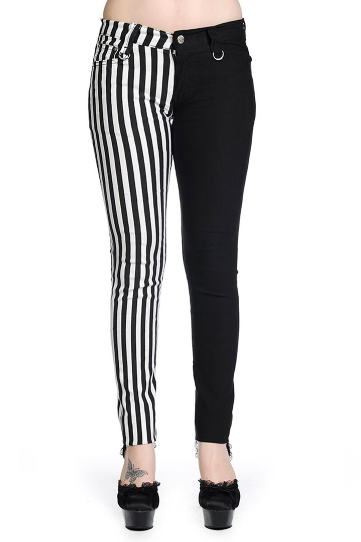 Banned Apparal - Half Black Half Striped Trousers - Egg n Chips London