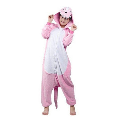 Mengshufen - Pink Dinosaur Animal Style Flannel Jumpsuit Pyjamas - Egg n Chips London