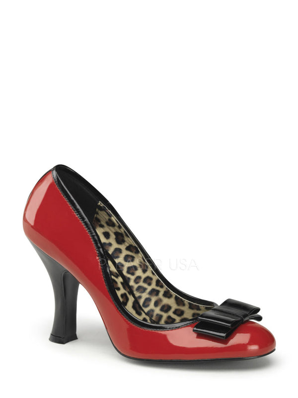 Pin Up Couture - Smitten Red-Black Patent Pump with Bow Detail At Toe
