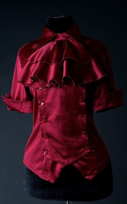 Dracula Clothing - Steampunk Gothic Red Satin Panel Cravat Blouse